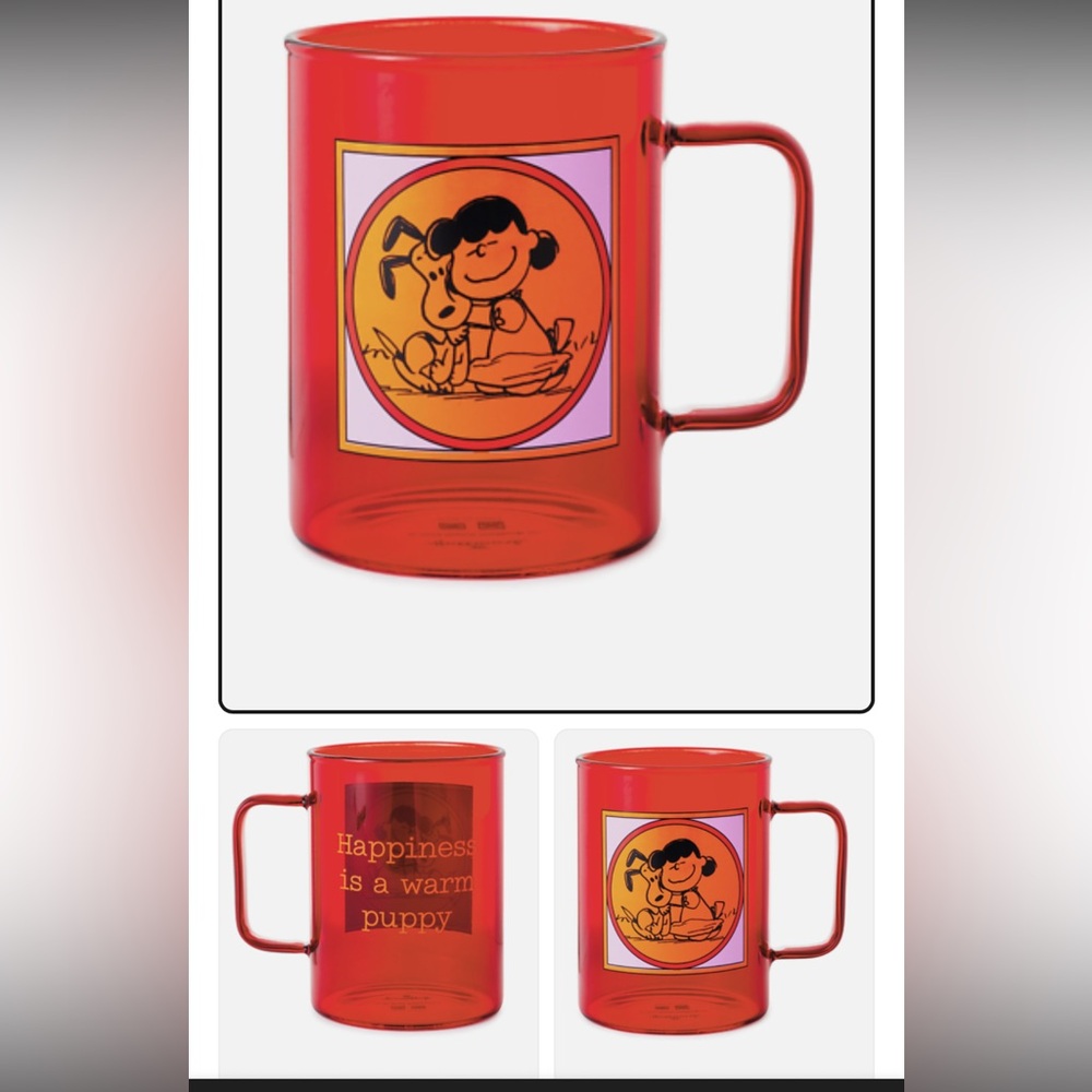 Hallmark Peanuts Snoopy and Lucy Happiness Is a Warm Puppy Glass Mug